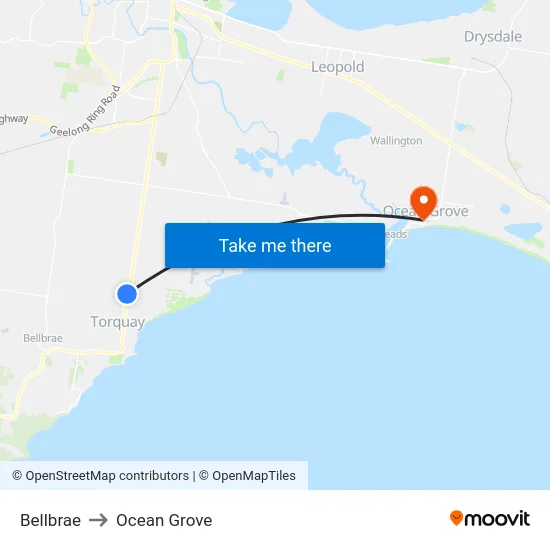 Bellbrae to Ocean Grove map