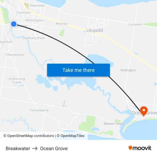 Breakwater to Ocean Grove map