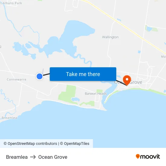 Breamlea to Ocean Grove map