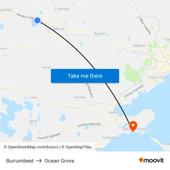 Burrumbeet to Ocean Grove map