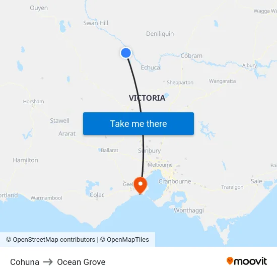 Cohuna to Ocean Grove map
