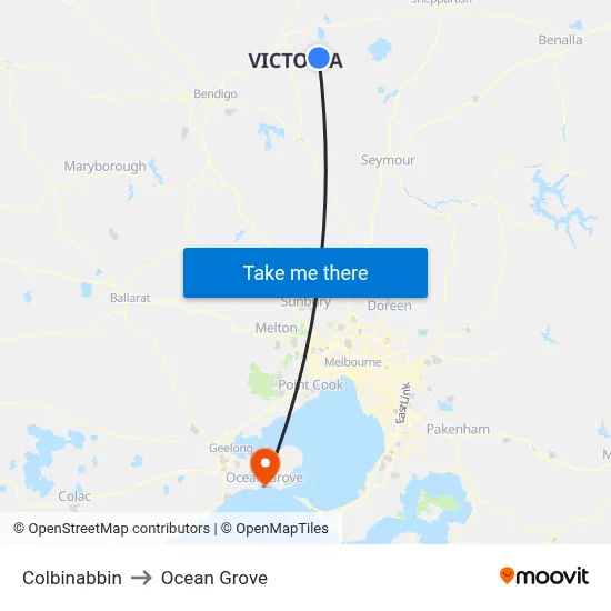 Colbinabbin to Ocean Grove map