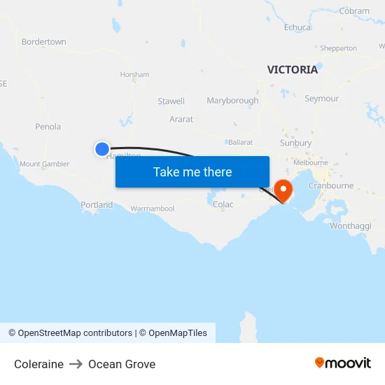 Coleraine to Ocean Grove map