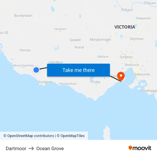 Dartmoor to Ocean Grove map