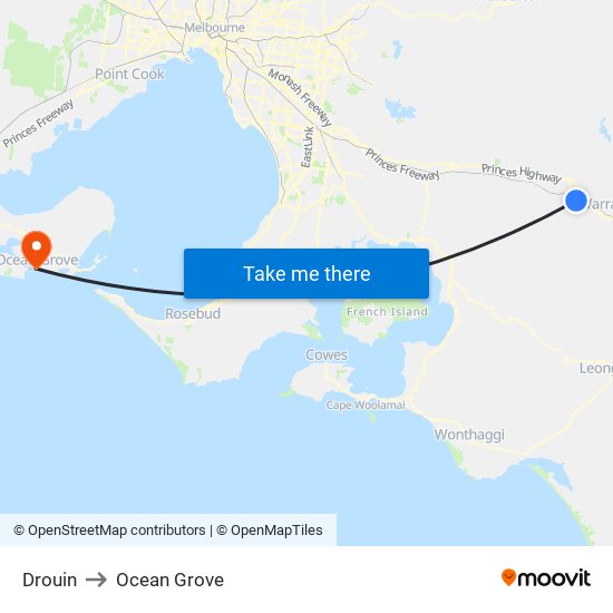 Drouin to Ocean Grove map