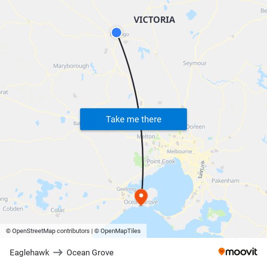 Eaglehawk to Ocean Grove map