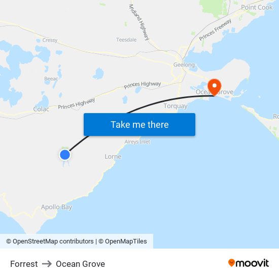 Forrest to Ocean Grove map