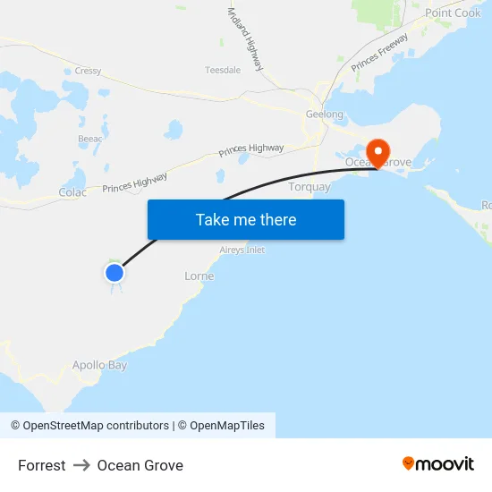 Forrest to Ocean Grove map
