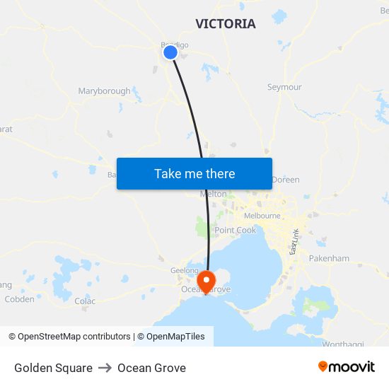 Golden Square to Ocean Grove map