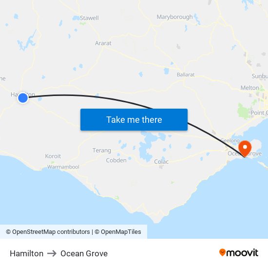 Hamilton to Ocean Grove map