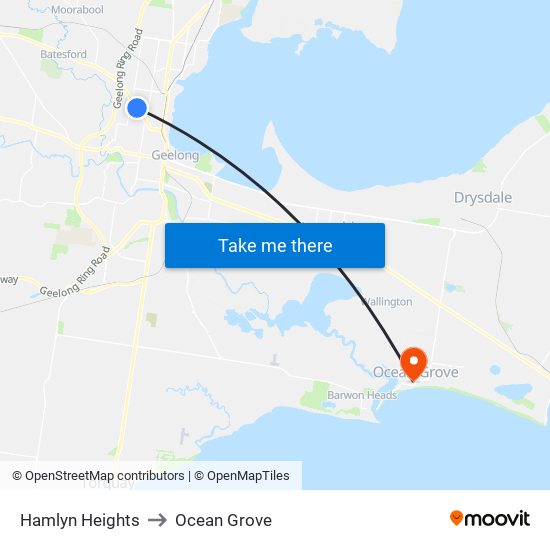 Hamlyn Heights to Ocean Grove map