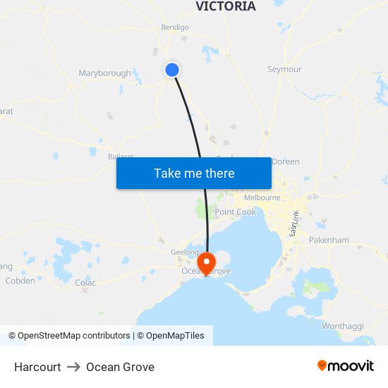 Harcourt to Ocean Grove map