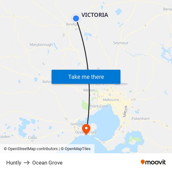 Huntly to Ocean Grove map