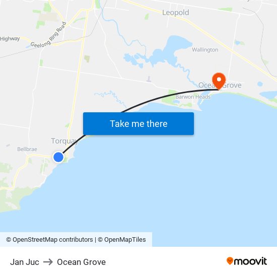 Jan Juc to Ocean Grove map