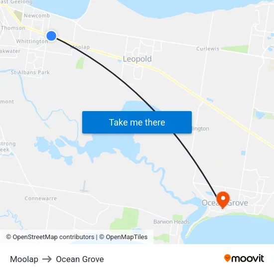 Moolap to Ocean Grove map