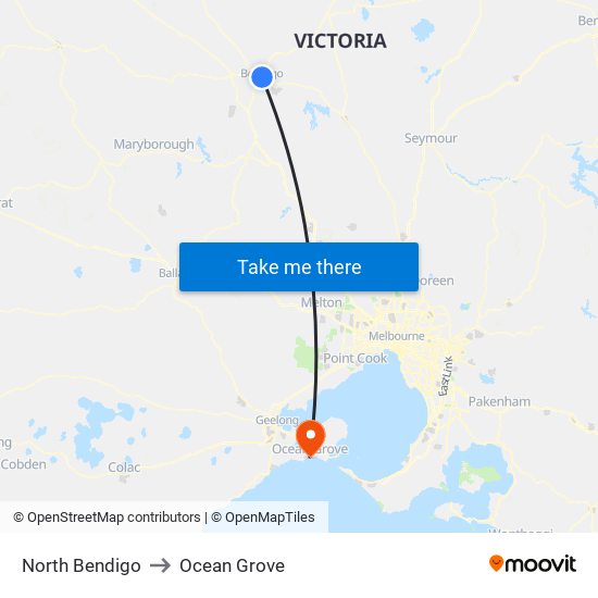 North Bendigo to Ocean Grove map