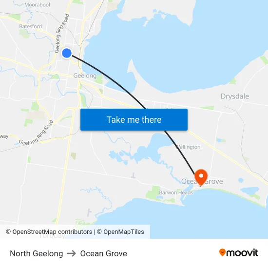 North Geelong to Ocean Grove map