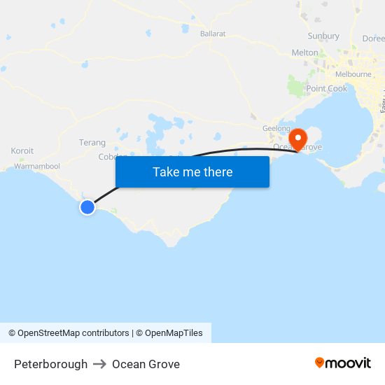 Peterborough to Ocean Grove map