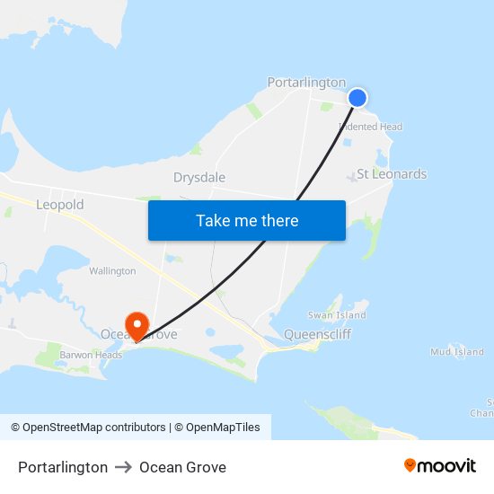 Portarlington to Ocean Grove map