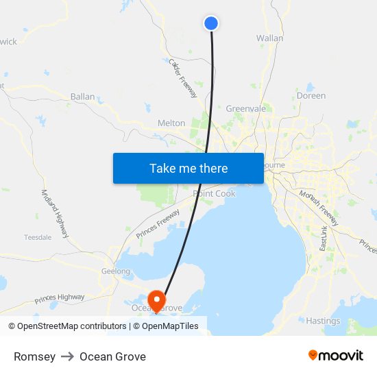 Romsey to Ocean Grove map