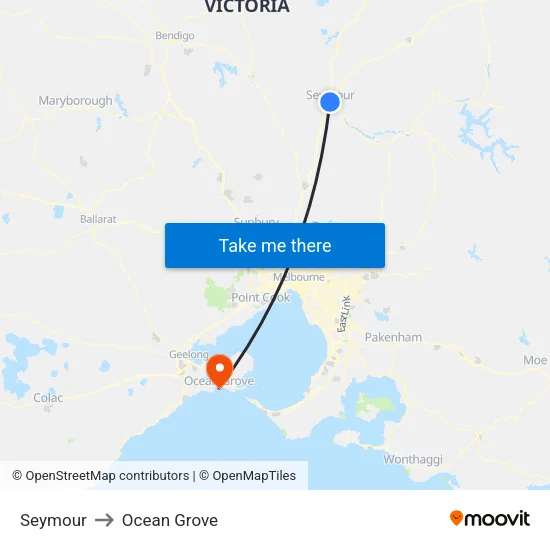 Seymour to Ocean Grove map