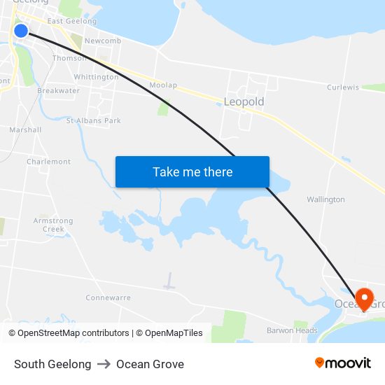 South Geelong to Ocean Grove map