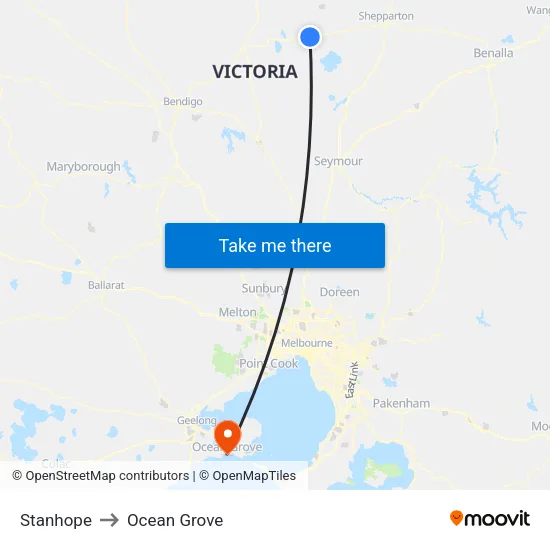 Stanhope to Ocean Grove map