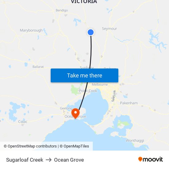 Sugarloaf Creek to Ocean Grove map