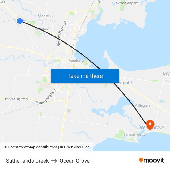 Sutherlands Creek to Ocean Grove map