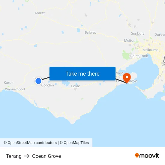 Terang to Ocean Grove map