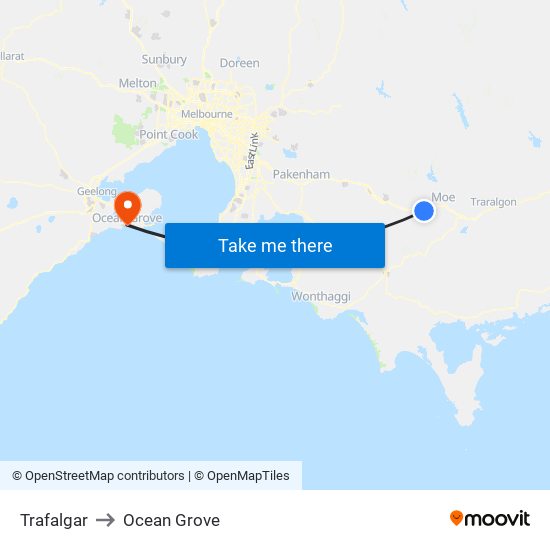 Trafalgar to Ocean Grove map