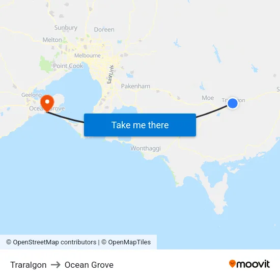 Traralgon to Ocean Grove map