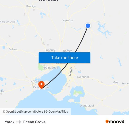 Yarck to Ocean Grove map