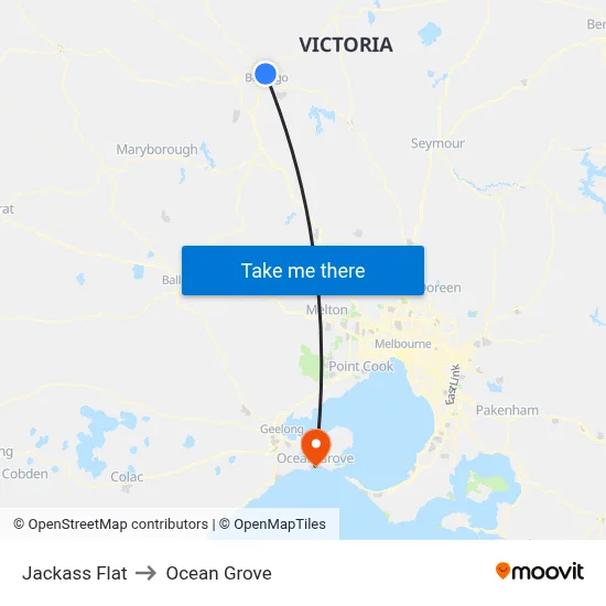 Jackass Flat to Ocean Grove map
