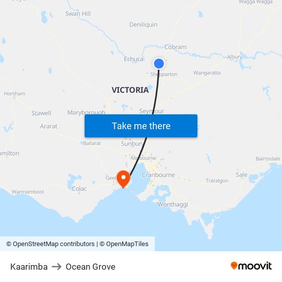 Kaarimba to Ocean Grove map