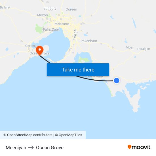 Meeniyan to Ocean Grove map