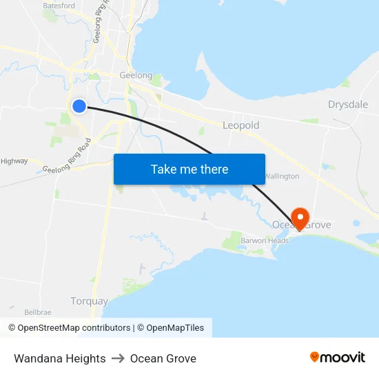 Wandana Heights to Ocean Grove map