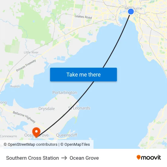 Southern Cross Station to Ocean Grove map
