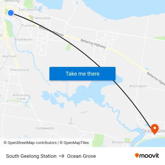 South Geelong Station to Ocean Grove map