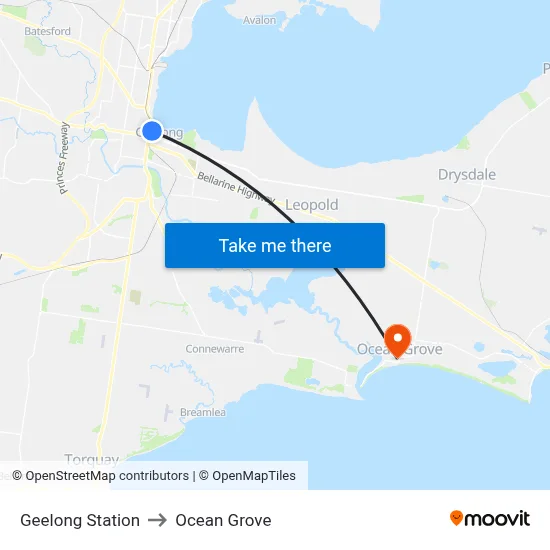 Geelong Station to Ocean Grove map