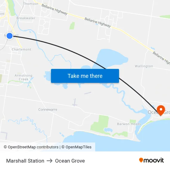 Marshall Station to Ocean Grove map