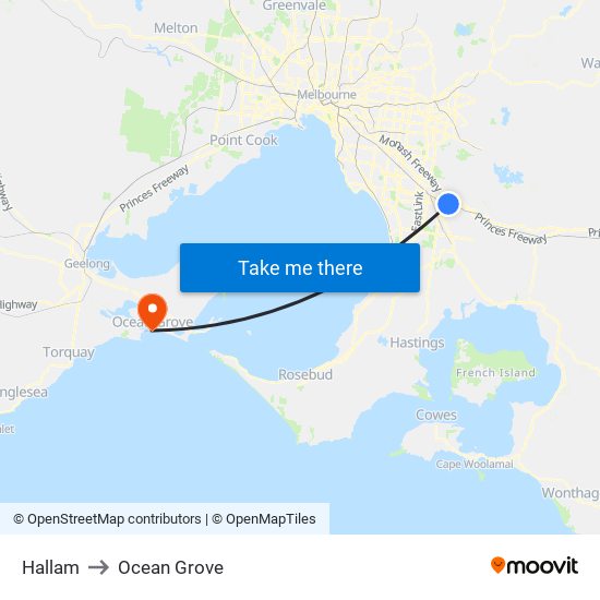 Hallam to Ocean Grove map