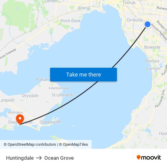 Huntingdale to Ocean Grove map