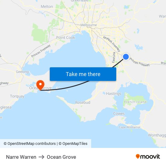 Narre Warren to Ocean Grove map