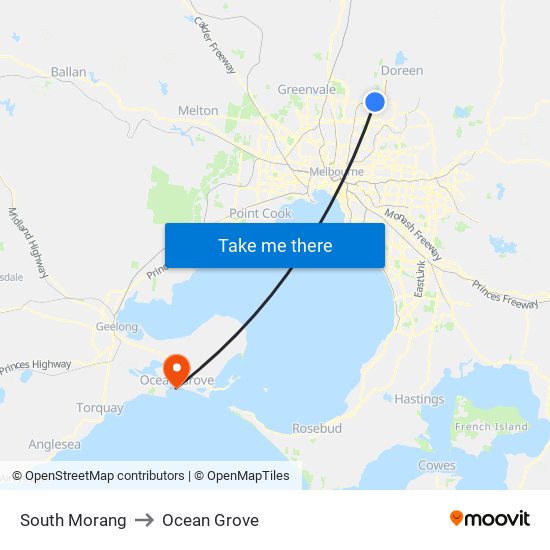 South Morang to Ocean Grove map