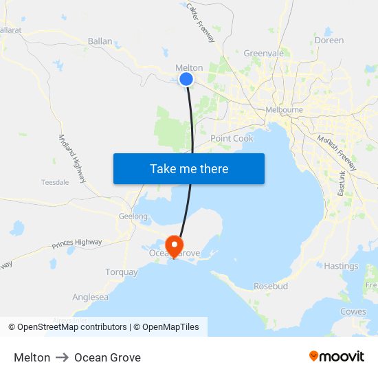 Melton to Ocean Grove map