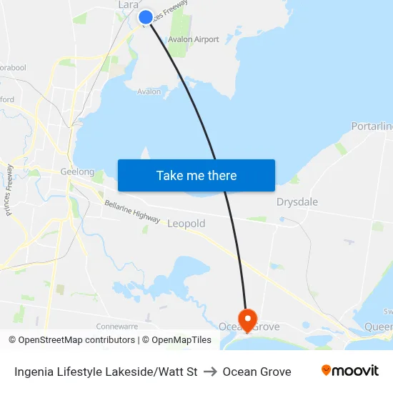 Ingenia Lifestyle Lakeside/Watt St to Ocean Grove map