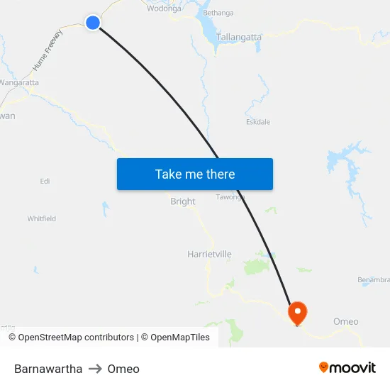 Barnawartha to Omeo map