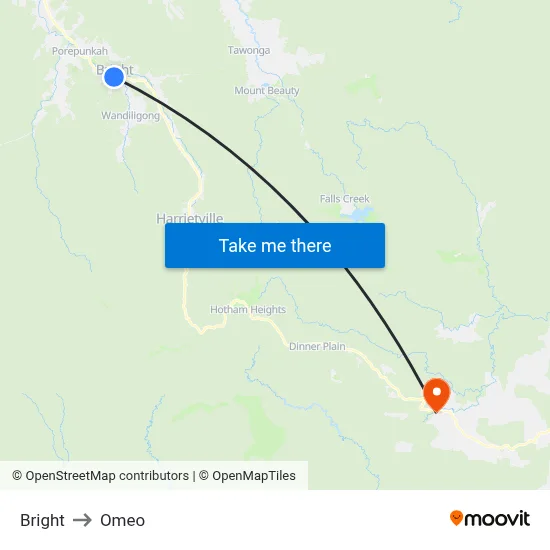 Bright to Omeo map