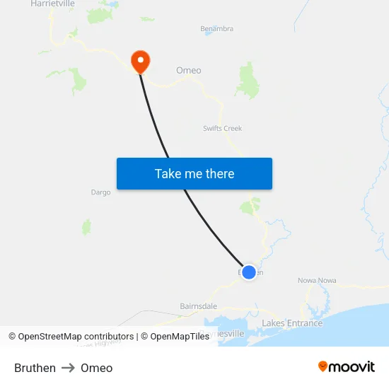 Bruthen to Omeo map
